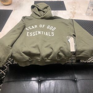 Fear of God Essentials Pullover in Olive with White Accents
